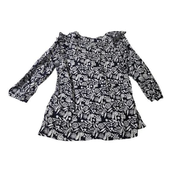 Lyza Byrd Navy Floral Ruffle Top Size Large 100% Cotton - Picture 3 of 7
